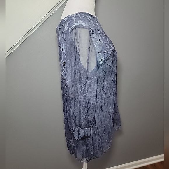 Amanti Made In Italy 100% Silk Blouse Whimsical Floral Flowy Large 3/4 Sleeve - Picture 4 of 7